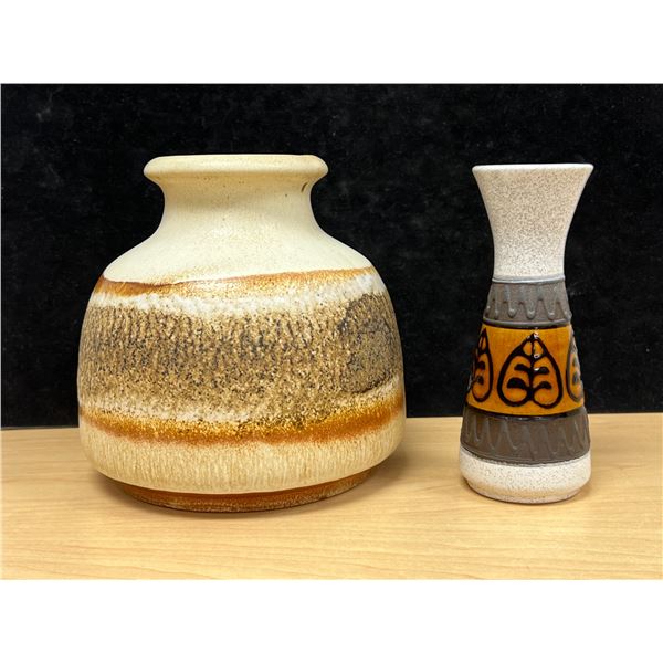 2 Mid Century West German Art Pottery Vases - Larger approx: 6.5"T 6.5"W