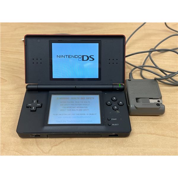 Red Nintendo DS Lite Handheld with Charger - see all photos, not tested