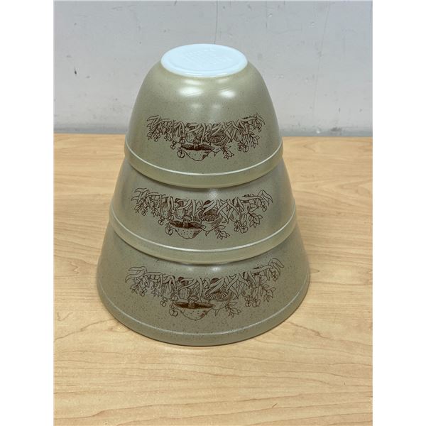 Vintage Pyrex Forest Fancies Mushroom Nesting Mixing Bowls - nice, Largest 2.5L
