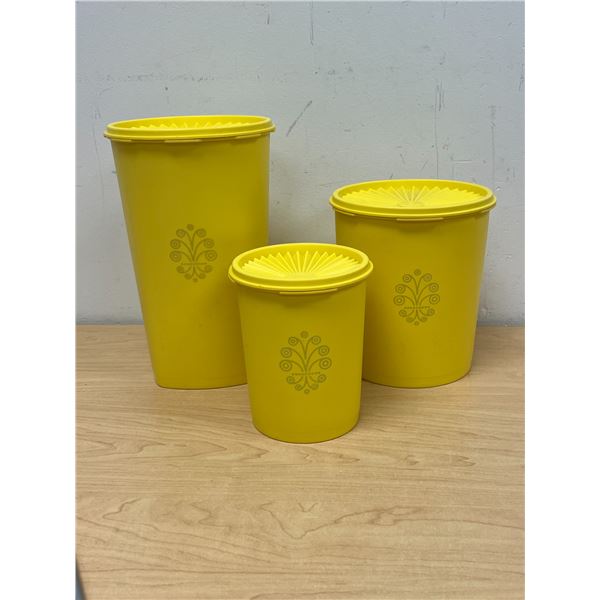3 Yellow Tupperware Storage Canisters - tallest 10.5"