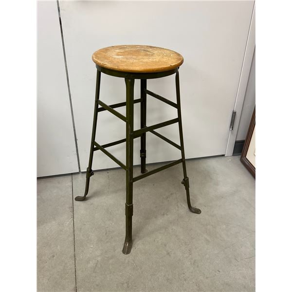 Unusual Vintage Wood / Metal Base Adjustable Stool - seat 13.5"
