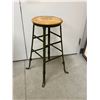 Image 1 : Unusual Vintage Wood / Metal Base Adjustable Stool - seat 13.5"