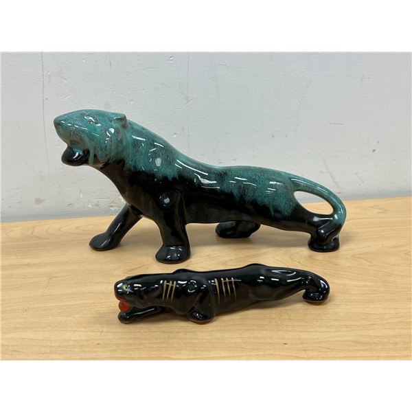 2 Mid Century Ceramic Panther Cats 6 & 9"