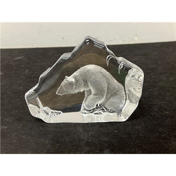 Mats Jonasson (Sweden) Polar Bear Art Glass Paperweight 5.5"W 4"T