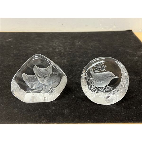 2 Mats Jonasson (Sweden) Art Glass Paperweights - larger 3.5"W