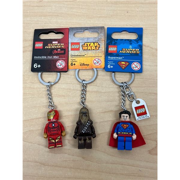 3 Lego Minifigure Key Chains Superman / Iron Man / Chewbacca