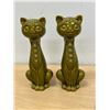 Image 1 : Mid Century Green Glaze Large Cat Salt & Pepper Shakers (no stoppers) 9.5" see photos