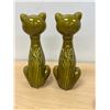 Image 5 : Mid Century Green Glaze Large Cat Salt & Pepper Shakers (no stoppers) 9.5" see photos