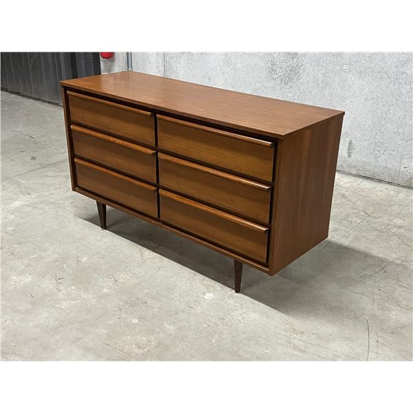 Satin Walnut 6 Drawer Dresser - Approx: 52x18" & 30.5"T see all photos
