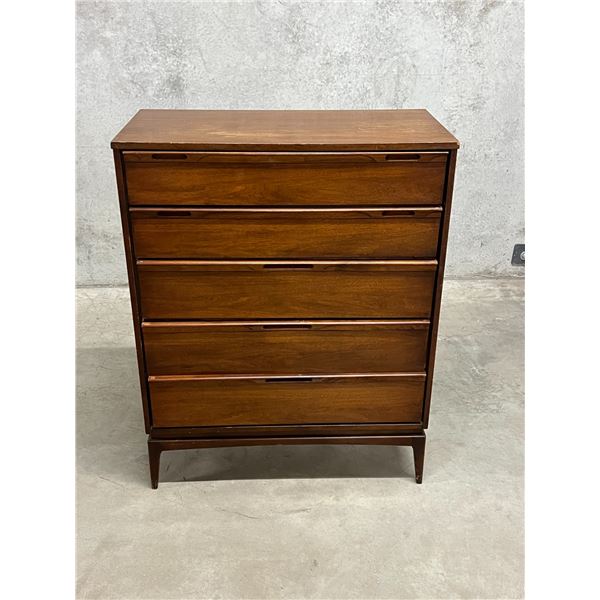 Project Satin Walnut Tallboy Dresser - Approx: 36x18" & 45.75"T (needs work, see photos)