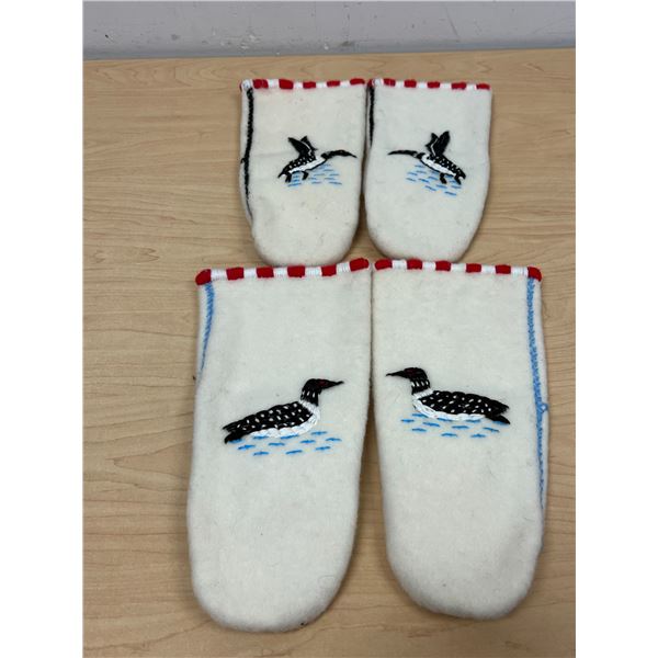 2 Pairs Loon / Duck Wool Mitts - nice - Like a M/L fit