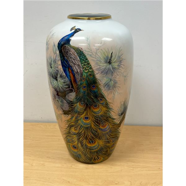Heinrich (W. Germany) Large Peacock Vase Handgemalt Kmotsch Approx: 21.5"T 12"W