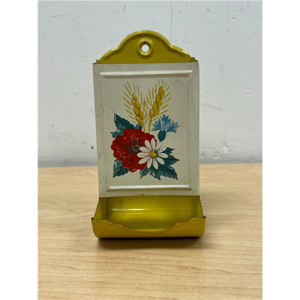 Vintage Painted Tin Metal Match Holder - approx: 6"T 3"W