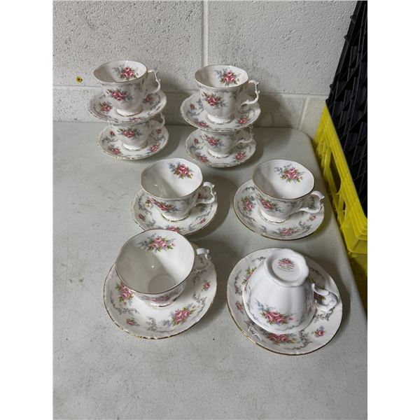 8 royal Albert tranquility, tea, cups, and saucers