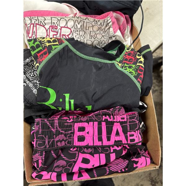 Large shorts and swim top, etc.