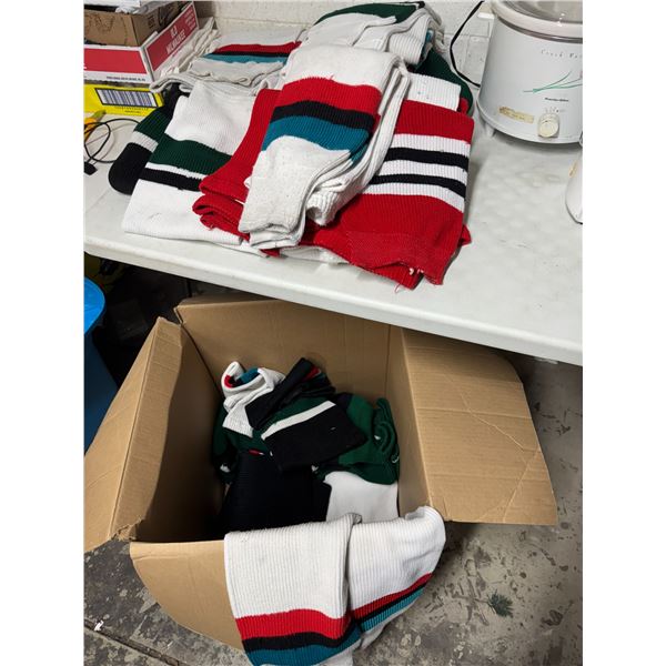 A lot of hockey socks