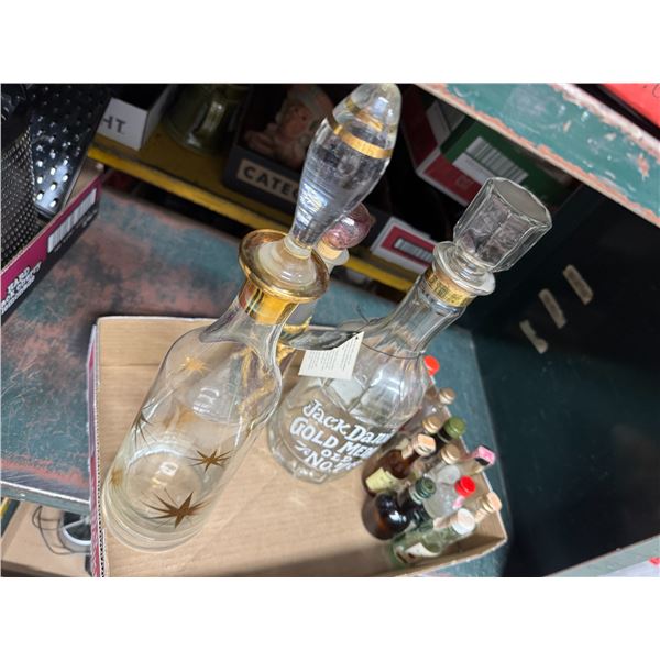 Decanters and empty mini bottles
