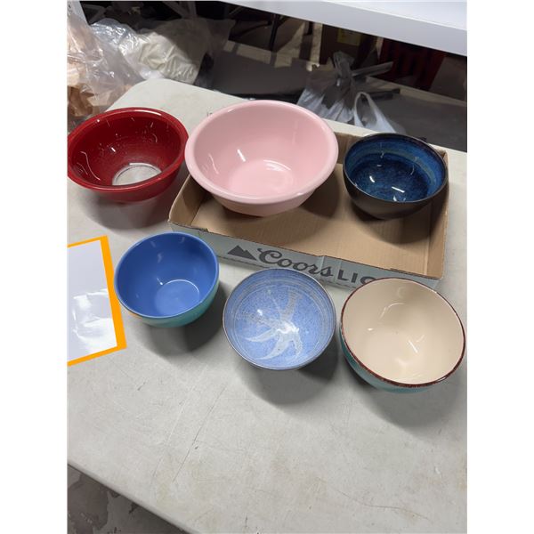 Pyrex and pottery bowls