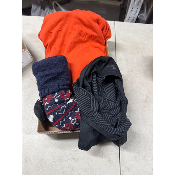 Tommy Hilfiger hoodie, size, large under armor, face mask, and cozy socks