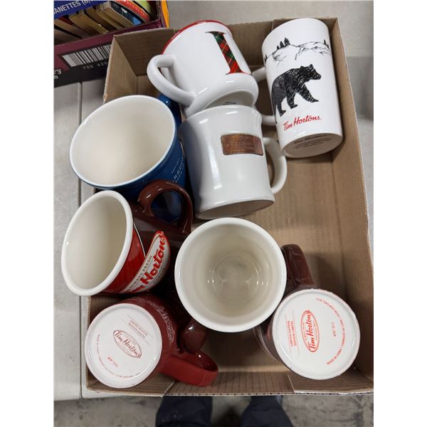 Tim Hortons, and Starbucks mugs