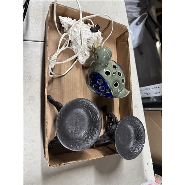Cast-iron, Candle Holder shell lamp, and Bird decor