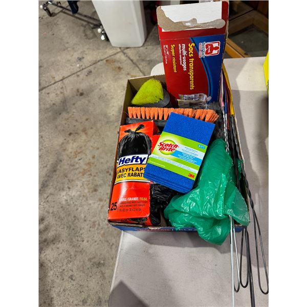 Multipurpose bags, scotch spray, scour pads, sliced waters, and