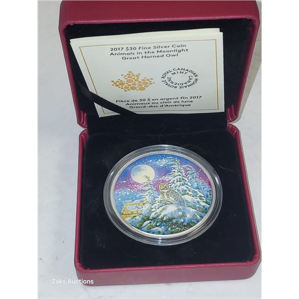 RCM 2017 Horned Owl $30 Silver Dollar 2oz