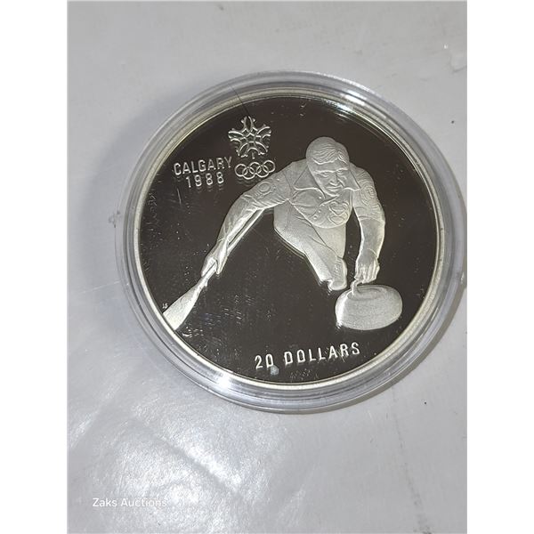 RCM 1988 Olympic $20 Silver Dollar Proof Curler