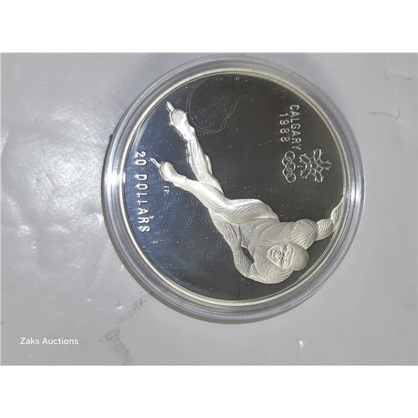 RCM 1988 Olympic $20 Silver Dollar Proof Speed Skating