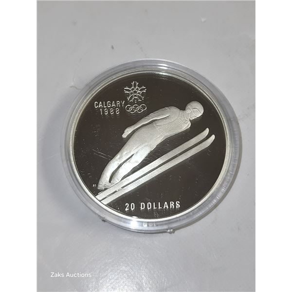 RCM 1988 Olympic $20 Silver Dollar Proof Ski Jump