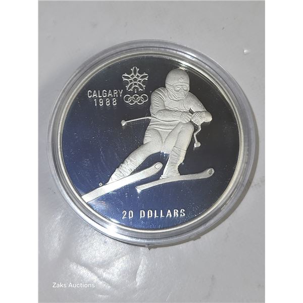 RCM 1988 Olympic $20 Silver Dollar Proof Downhill Skiing