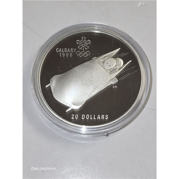 RCM 1988 Olympic $20 Silver Dollar Proof Bobsled