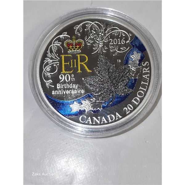 RCM Proof 2016 $20 Silver Dollar Queens 90th Birthday
