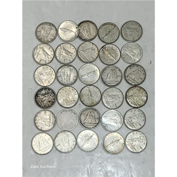 30 X CAD Silver Dimes Various Years