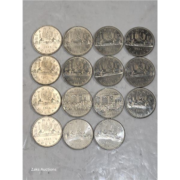15 CAD Dollars 2X1982 3X1986 6X1984 1X1976 1X1985 2X1980 Coins