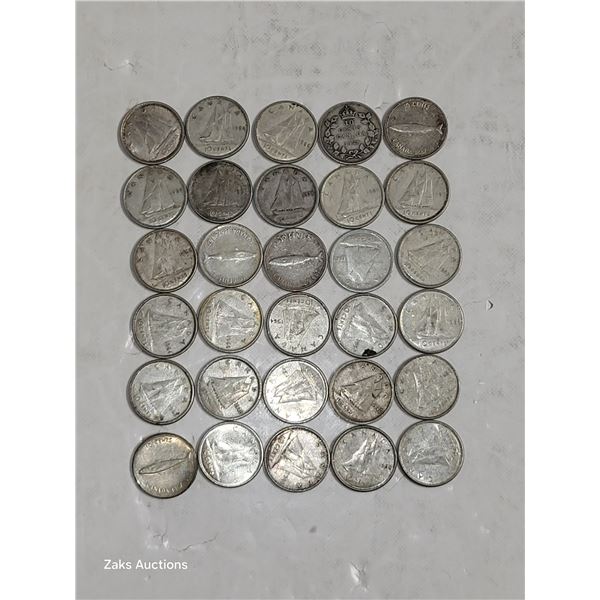 30 CAD Silver Dimes Various Years
