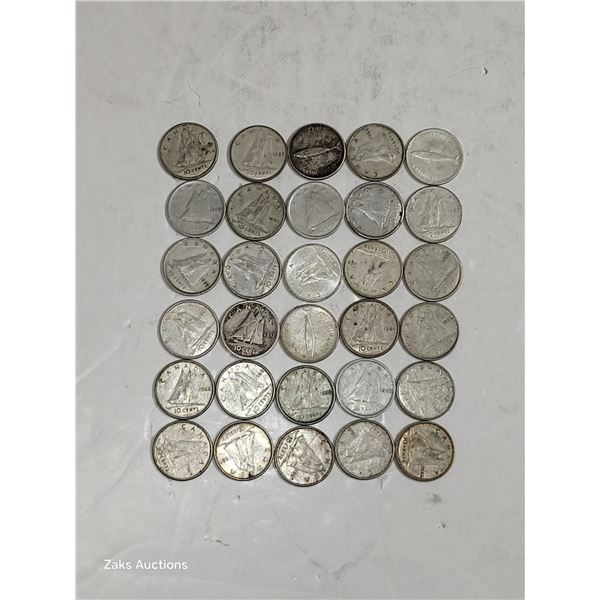30 CAD Silver Dimes Various Years