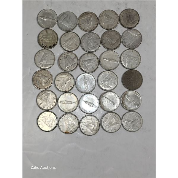 30 CAD Silver Dimes Various Years