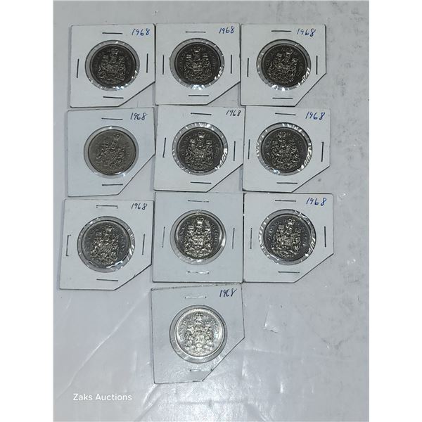 10 X CAD 1968 Half Dollars Coins