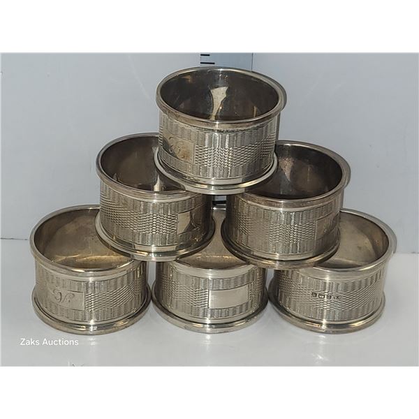 6 X Antique Silver Napkin Rings Approximately 3 OZ