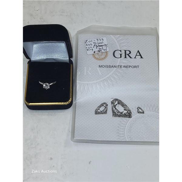 925 Silver 1 Carat Moissanite Ring - Size 7 Comes w/ COA