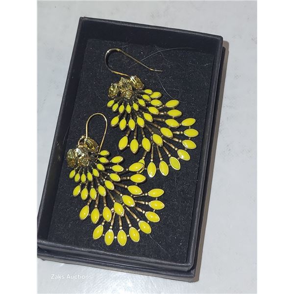 Vitnage Signed Stella & Dot Chandelier Yellow Fan Earrings