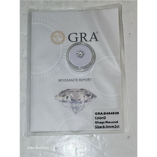 GRA Certified 2 Carat D White Round Moissanite Gemstone