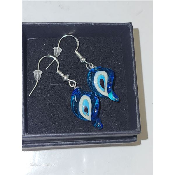925 Twisted Blown Glass Evil Eye Pierced Earrings