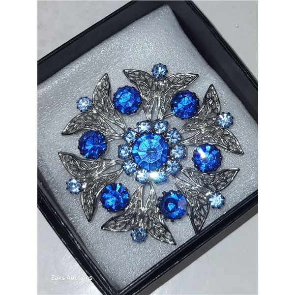 Vintage Signed Celebrity Butterfly & Blue Crystal Brooch