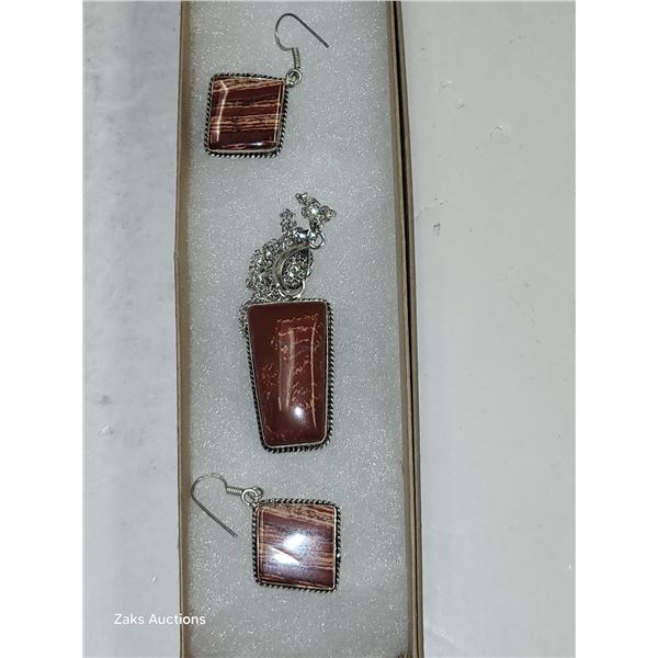 925 Silver & Jasper Earrings & Necklace