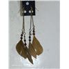 Image 3 : Long Feather Drop Goldtone Peirced Earrings