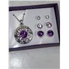 Avon Purple 4 Pieces Necklace & Earrings Set - 3 Different Sized Pierced Earrings & Necklace