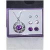 Image 2 : Avon Purple 4 Pieces Necklace & Earrings Set - 3 Different Sized Pierced Earrings & Necklace
