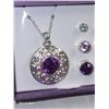 Image 5 : Avon Purple 4 Pieces Necklace & Earrings Set - 3 Different Sized Pierced Earrings & Necklace